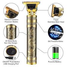 Vintage T9 Metal Body Trimmer USB Rechargeable Professional Hair Clipper