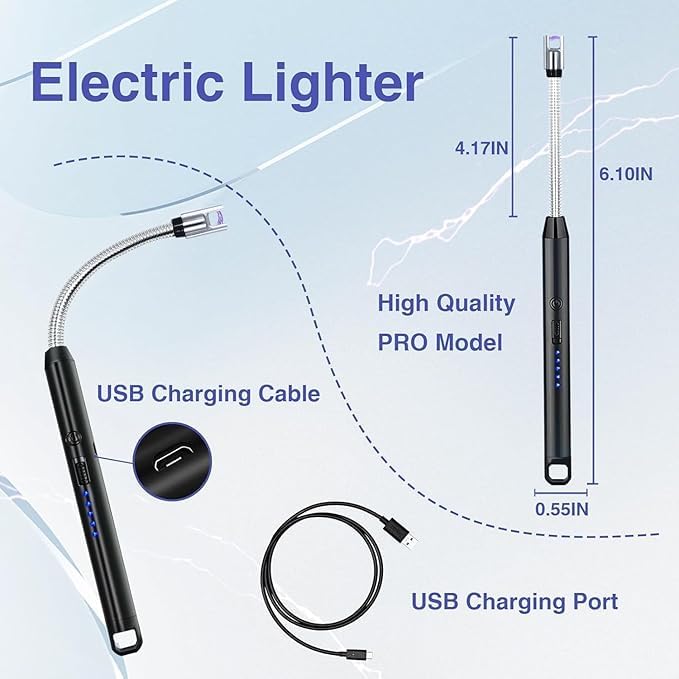360° USB Rechargeable Windproof Electronic Kitchen Lighter with Flexible Neck