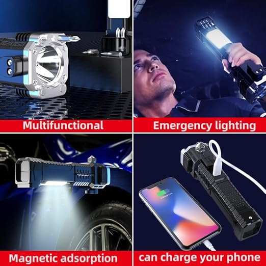 Multi-Functional 1KM LED Emergency Flashlight & Power Bank – Type-C Fast Charging, Long Range Torch