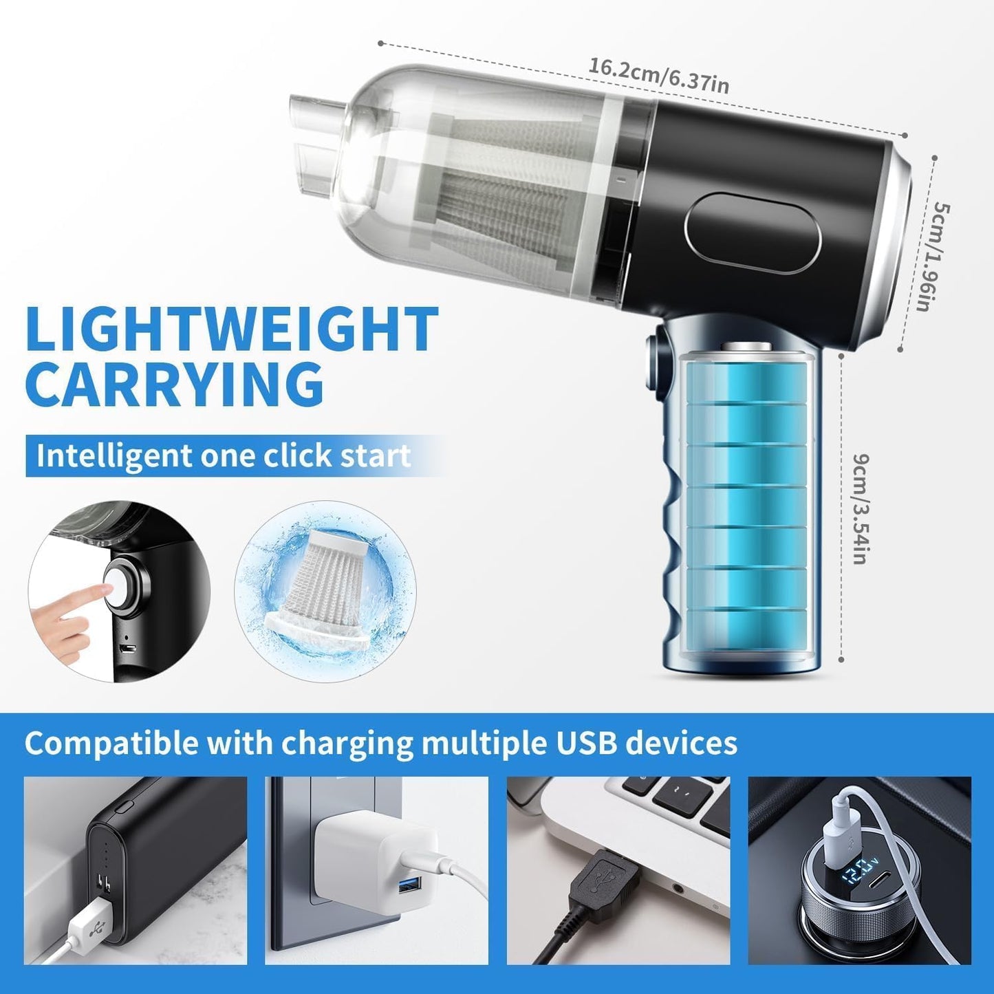 3 in 1 Handheld Vacuum Cleaner Cordless LED Wet Dry