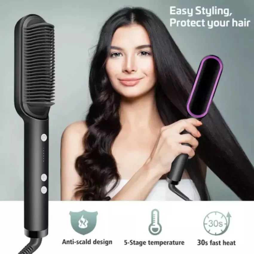 Professional Electric FH909 Hair Brush Straightener | Fast Heating Anti-Frizz Ceramic Brush