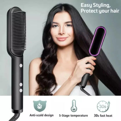 Professional Electric FH909 Hair Brush Straightener | Fast Heating Anti-Frizz Ceramic Brush