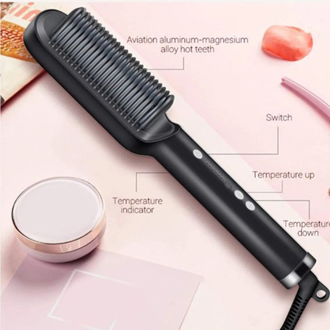 Professional Electric FH909 Hair Brush Straightener | Fast Heating Anti-Frizz Ceramic Brush