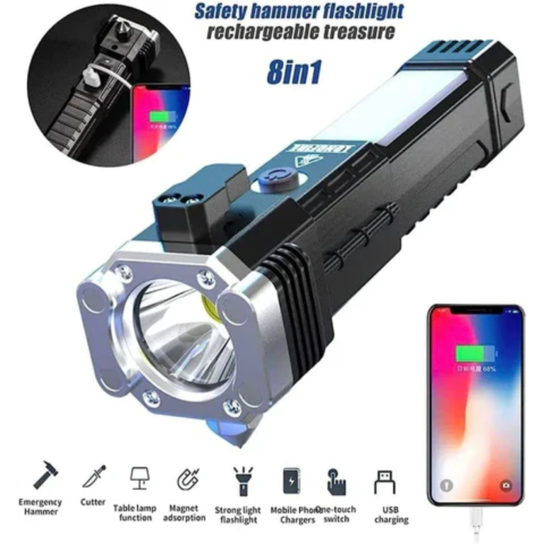 Multi-Functional 1KM LED Emergency Flashlight & Power Bank – Type-C Fast Charging, Long Range Torch